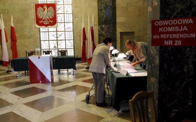 A woman takes her ballot paper during a referendum asking people to vote on changing the voting system, the funding of political parties and taxation rules, in Warsaw, Poland, September 6, 2015. REUTERS/Slawomir Kaminski/Agencja Gazeta