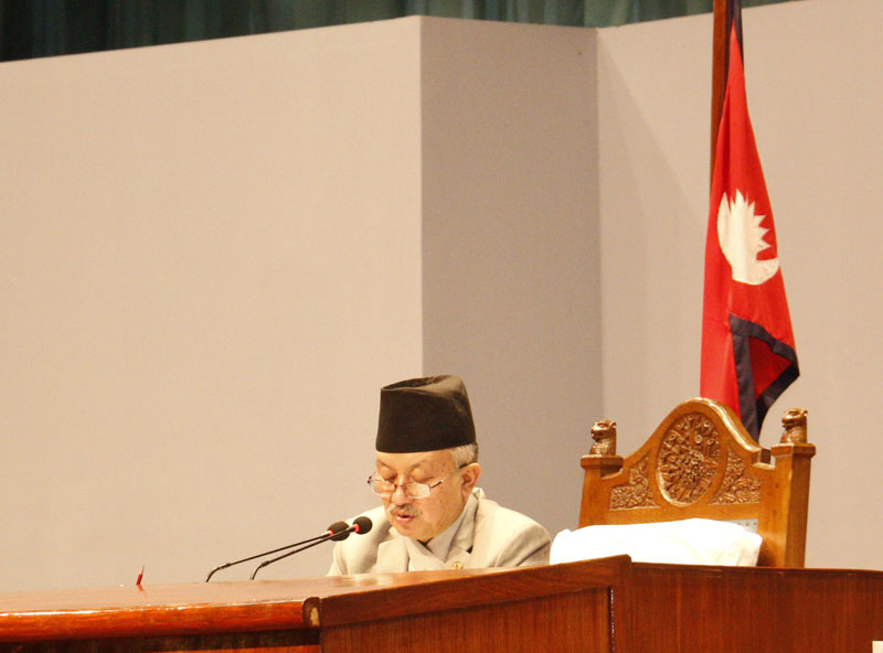 Constituent Assembly Chairman Subas Chandra Nembang announces endorsement of an article of the constitution, at the CA meeting, in Kathmandu, on Wednesday, September 16, 2015. Photo: RSS