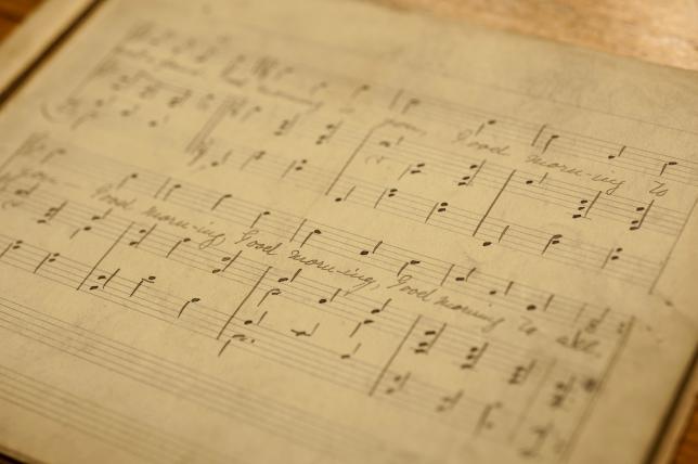 Sheet music for the song Good Morning To All is seen in an undated photo provided by the University of Louisville, Kentucky.   Photo:Reuters