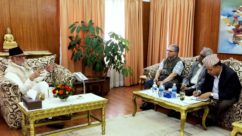 PM Sushil Koirala (left) hold a meeting with the National Human Rights Commission team headed by Chairman Anup Raj Sharma (third from right), at his residence in Baluwatar, on Wednesday, September 2, 2015. Photo: PM's Secretariat  