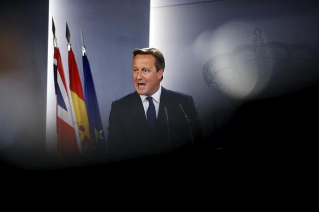 Britain's Prime Minister David Cameron speaks during a joint news conference with Spain's Prime Minister Mariano Rajoy (not pictured) at Moncloa palace in Madrid, Spain, September 4, 2015.  REUTERS/Susana Vera