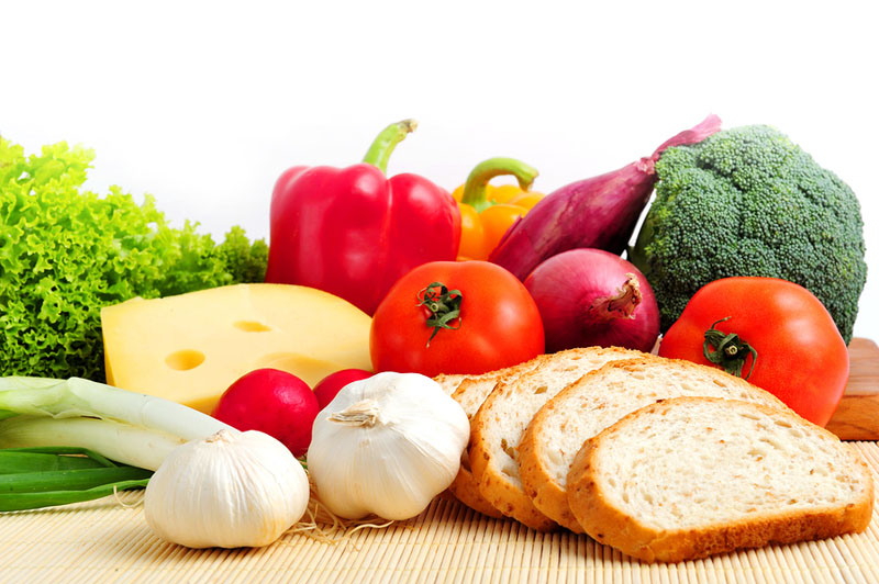 Assorted healthy food on white background, close up