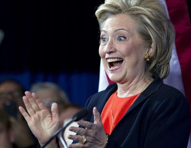 Democratic presidential candidate Hillary Rodham Clinton gestures as she speaks to the Human Rights Campaign in Washington, Saturday, Oct. 3, 2015. ( AP Photo/Jose Luis Magana)