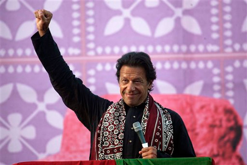 Pakistan's cricketer-turned-politician Imran Khan gestures during an anti-government rally in Larkana, Pakistan on Friday, November 21, 2014. Photo: AP