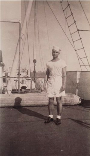 Robert Thompson, who was taken to Japanese POW camps from the Philippines is onboard submarine tender USS Canopus off the Philippine Islands in 1940. Photo: AP