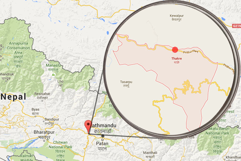 Accident took place at Thakre in Dhading along Tribuvan Highway. Map: Google maps