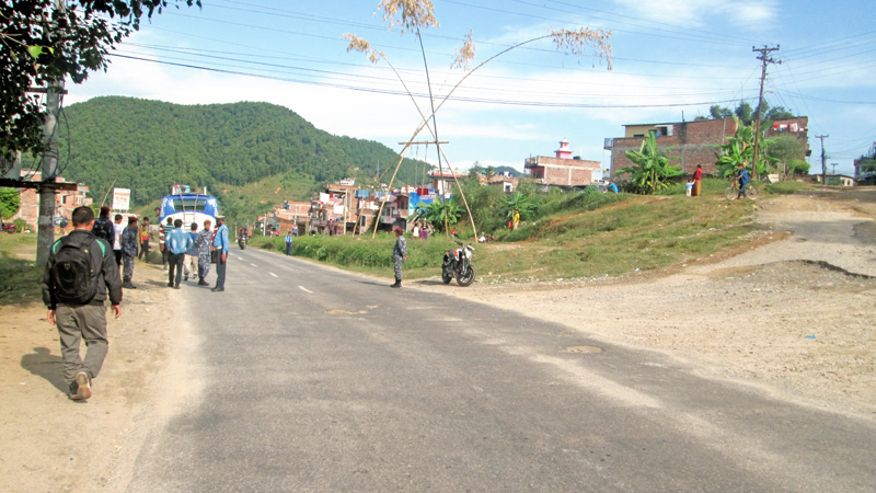 Traffic police  cross-checking on the vehicles, at Chapaghat, Byas-8 in Tanahaun district on Friday, October 30, 2015. Photo: Madan Wagle