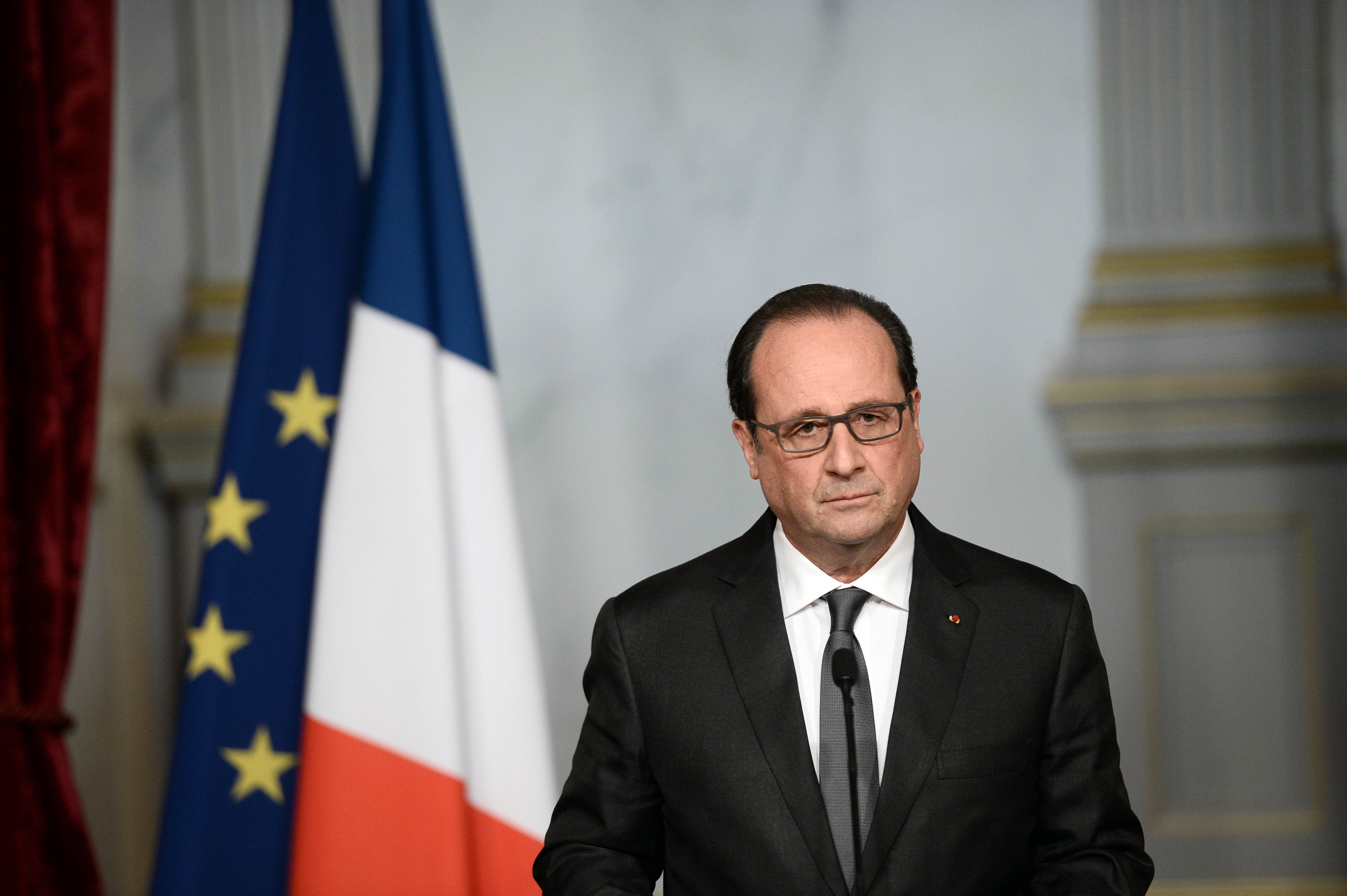 French president Francois Hollande speaks in Paris on November 14, 2015, following a series of coordinated attacks in and around Paris late Friday which left more than 120 people dead. Photo: AFP
