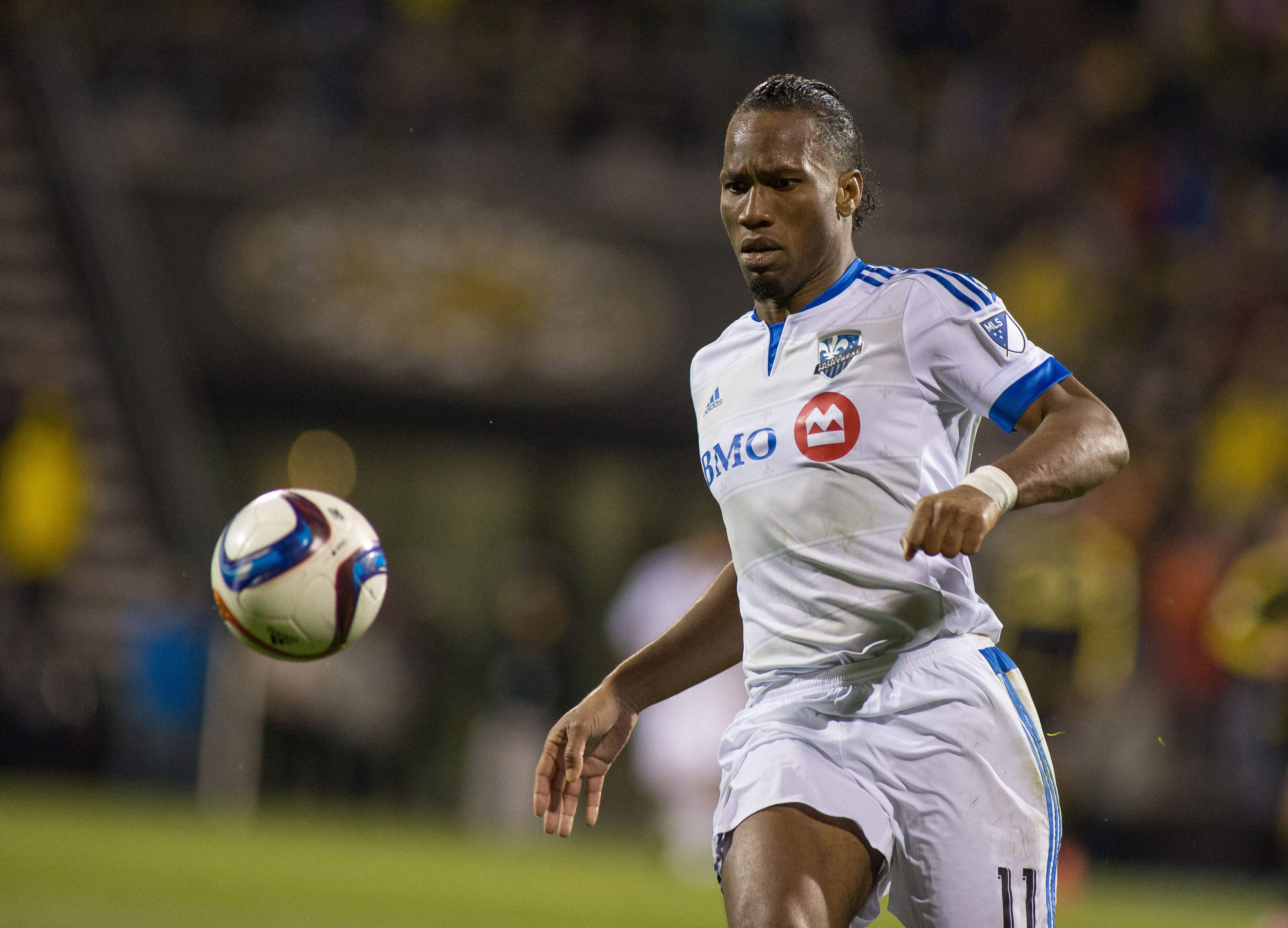 Sep 26, 2015; Columbus, OH, USA; Montreal Impact forward Didier Drogba (11) chases down a ball during the extra time in the game against the Columbus Crew SC at MAPFRE Stadium. Columbus beat Montreal in extra time 4-3 on aggregate. Mandatory Credit: Trevor Ruszkowski-USA TODAY Sports