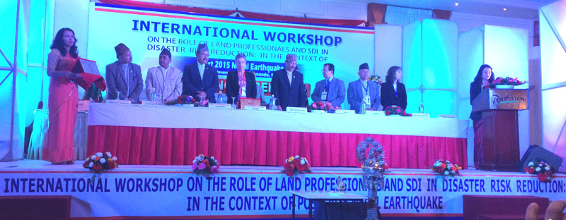 DPM Kamal thapa, in the inauguration session of International workshop on utilisation of geo-information in Nepal reconstruction at Radisson Hotel in Kathmandu. 