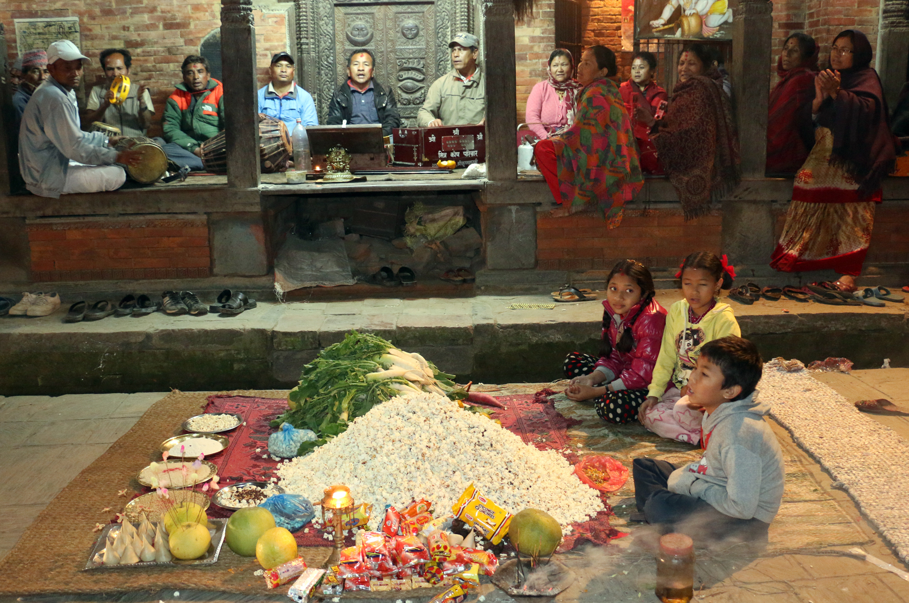 Locals singing hymns on the night of Sakimana Punhi, at Balkumari Temple in Madhyapur Thimi, on Wednesday, November 25, 2015. Photo: RSS 