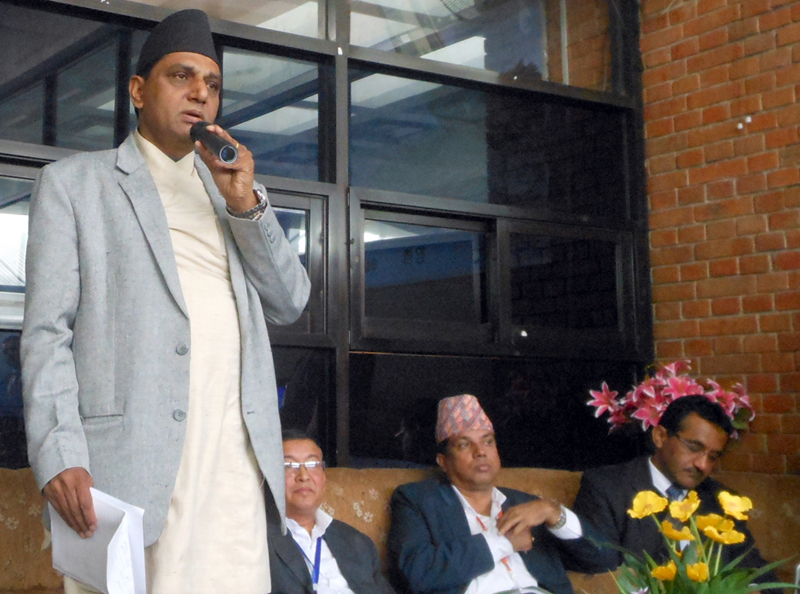 Minister for Culture, Tourism and Civil Aviation Ananda Pokharel directing officials of the Tribhuvan International Airport in Kathmandu, on Monday, November 30, 2015. Photo: RSS