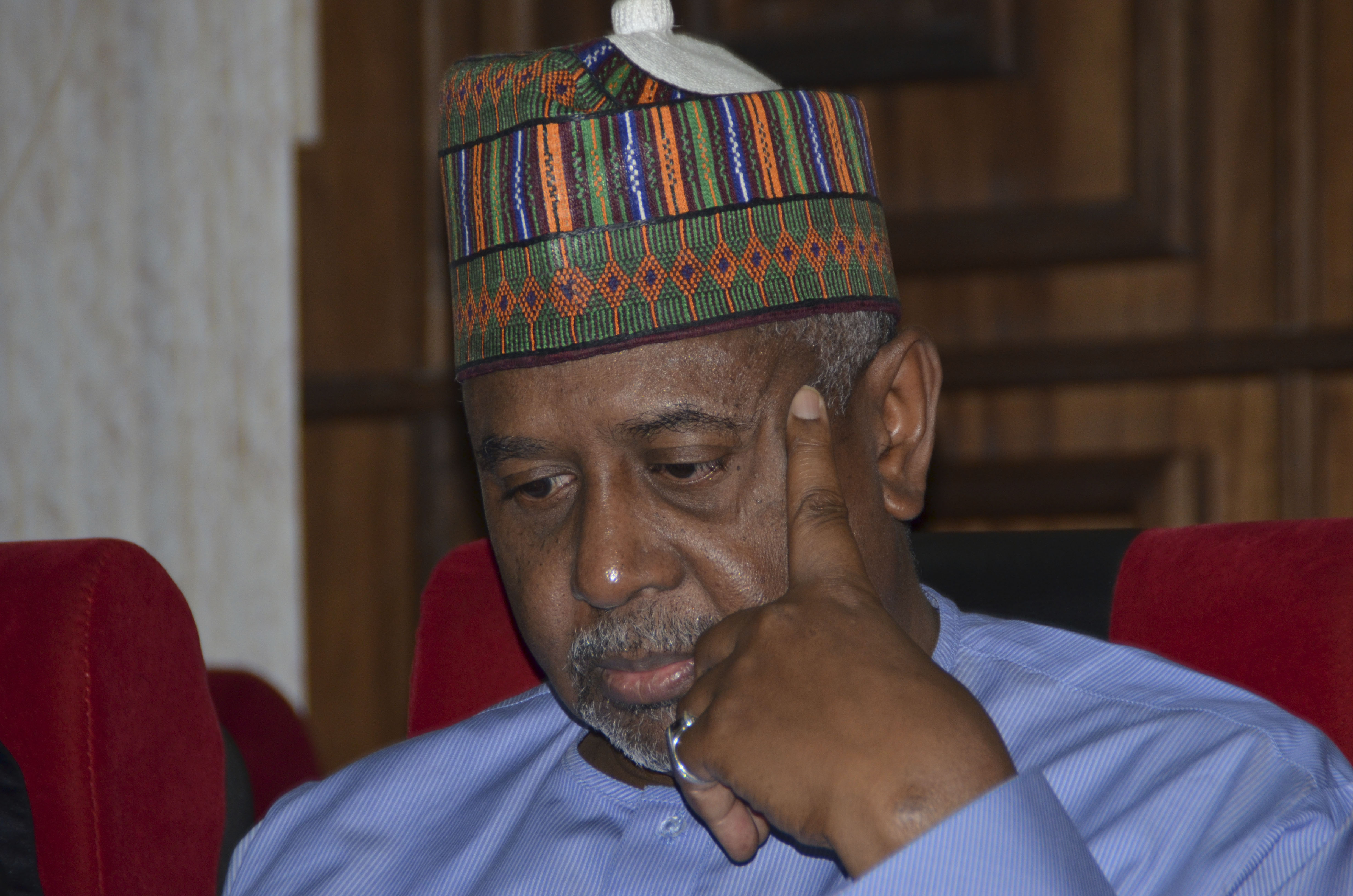 FILE- In this  Tuesday, Sept.1, 2015 file photo, Nigeria's former national security adviser Sambo Dasuki attends a hearing to face charges of possessing weapons illegally, at the Federal High Court in Abuja, Nigeria. Nigeriau0092s leader has ordered the arrest of the former presidentu0092s national security adviser for allegedly stealing billions of dollars meant to buy weapons to fight Boko Haram Islamic extremists rampaging across northeast Nigeria. u0093Thousands of needless Nigerian deaths would have been avoidedu0094 if the money had been properly spent, Femi Adesina, an adviser to President Muhammadu Buhari, said in a statement Tuesday, Nov. 17, 2015  (AP Photo/ file)