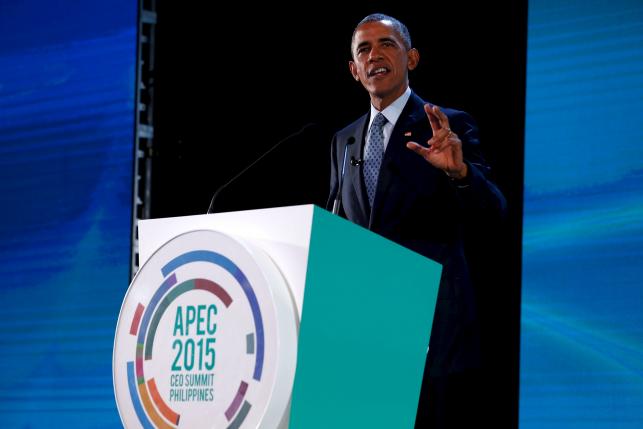 U.S. President Barack Obama delivers remarks at the APEC CEO Summit in Manila, Philippines, November 18, 2015. REUTERS/Jonathan Ernst