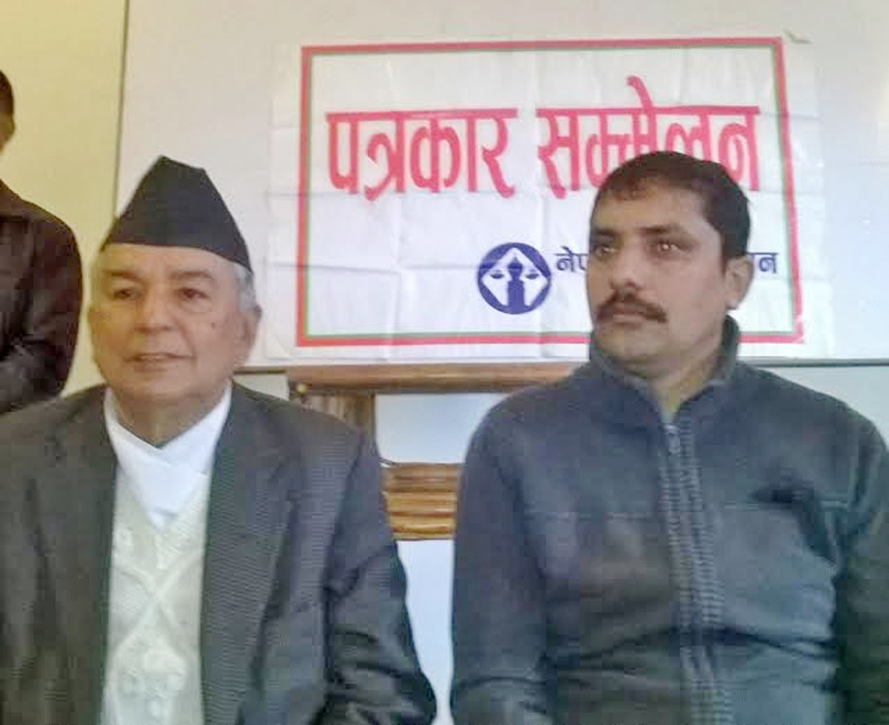 Nepali Congress (NC) acting President Ram Chandra Paudel speaking at a press conference organised by the Press Union, Chitwan Chapter in Narayangarh, on Tuesday, November 10, 2015. Photo: Tilak Rimal