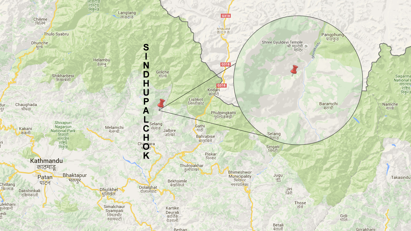 Epicentre of the tremor was near Bhotekoshi River in Sindhupalchok. Photo: Google/NSC