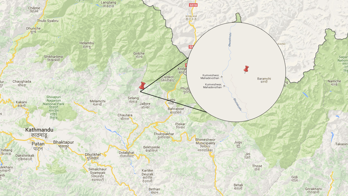 Epicentre of the tremor was near Baramchi of Sindhupalchowk district. Photo: Google/NSC