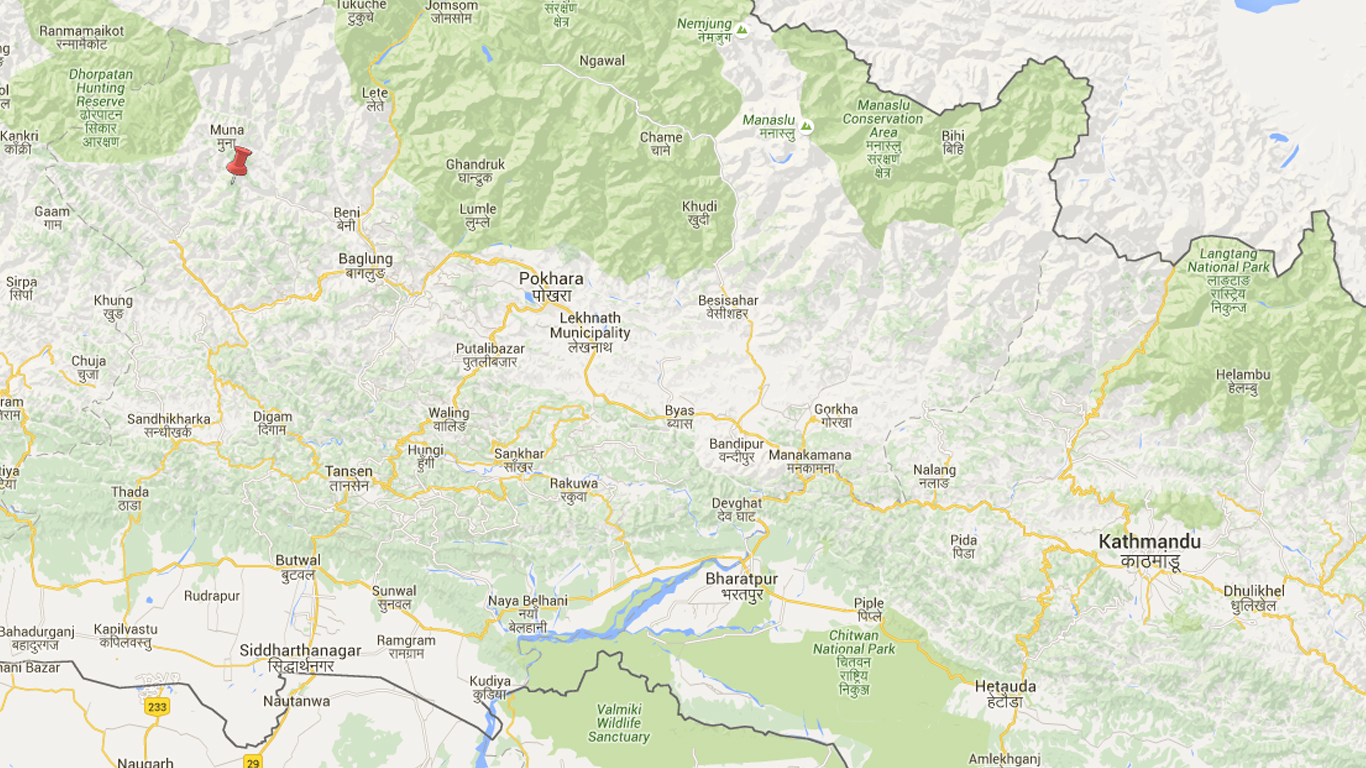 Epicentre of the tremor was near Okharbot in Myagdi district. Photo: Google/NSC