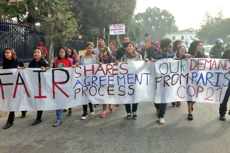 People participating in the People's Climate March organised by various organisations to show solidarity towards climate crisis in Bhadrakali, on Saturday, November 28, 2015. Courtesy: Abhishek Shrestha