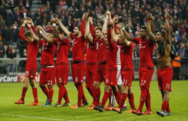 Football - Bayern Munich v Arsenal - UEFA Champions League Group Stage - Group F - Allianz Arena, Munich, Germany - 4/11/15nBayern Munich players celebrate at the end of the matchnAction Images via Reuters / John SibleynLivepic
