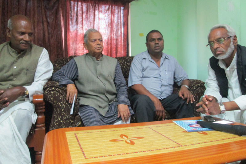 Top leaders of four constituent parties of the United Democratic Madhesi Front at a press conference in Janakpurdham, on Sunday, November 1, 2015. Photo: Brij Kumar Yadav