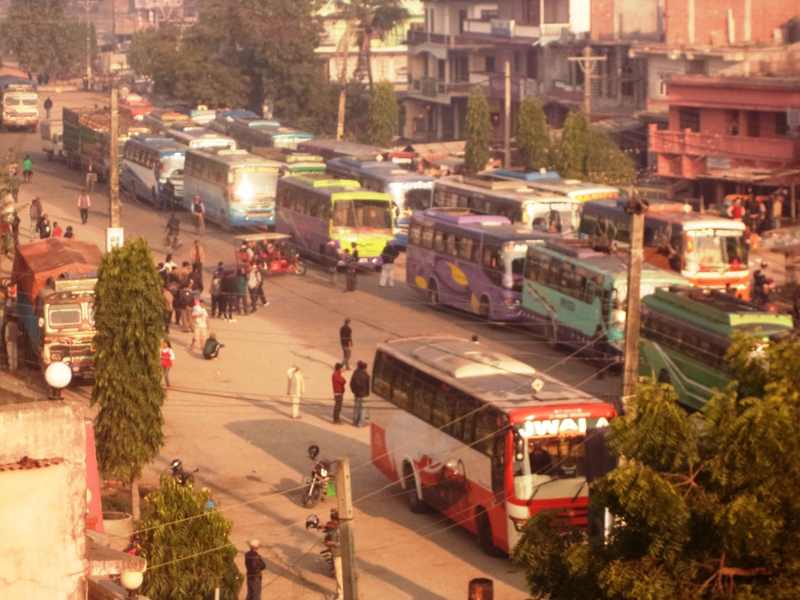 More than 200 vehilces stranded in Chandranigahapur of Rautahat district due to ongoing Tarai unrest, on Sunday, November 22, 2015.