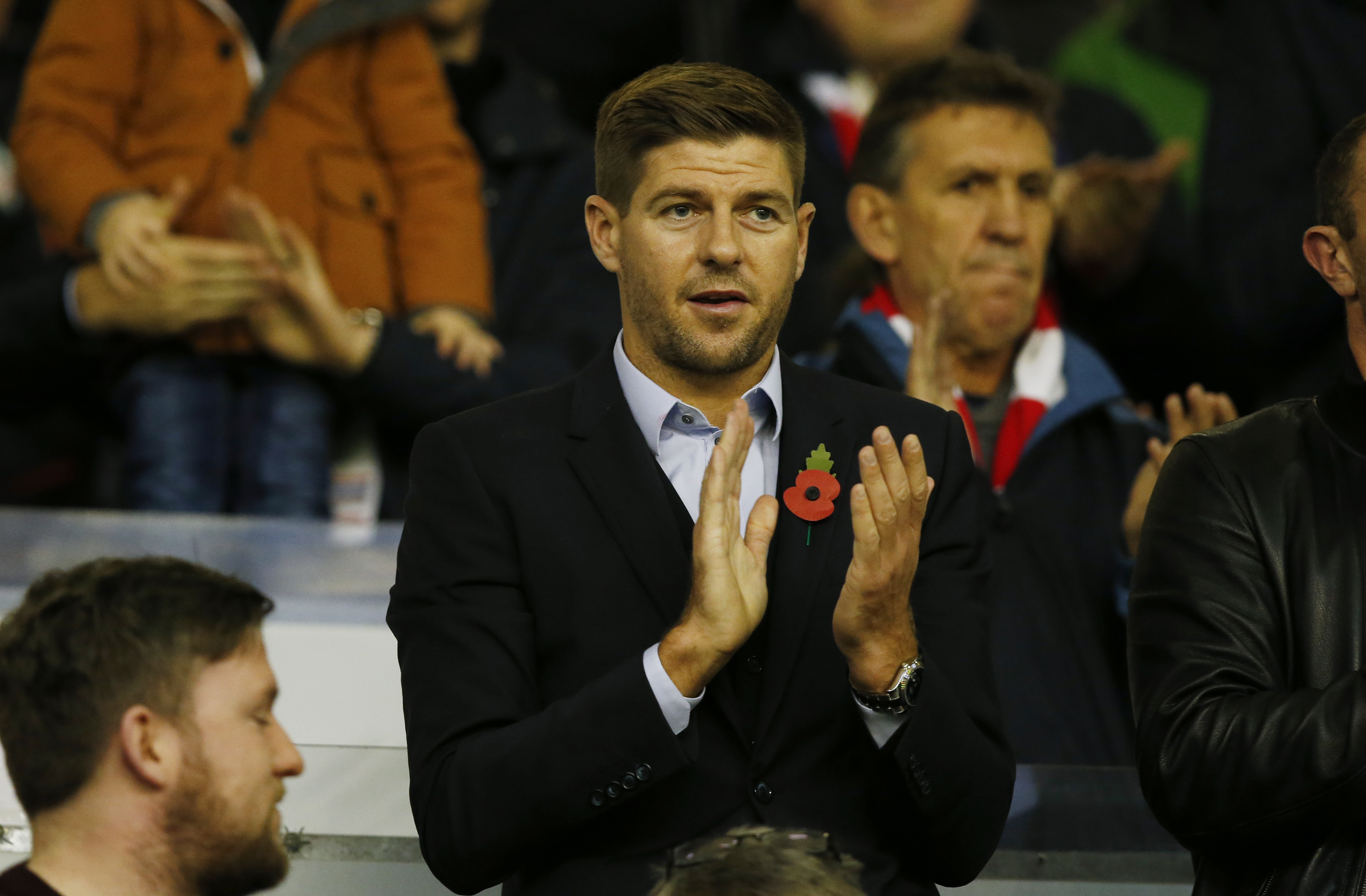 Former Liverpool player Steven Gerrard in the crowd during Barclays Premier League Game against Crystal Palace at Anfield on November 8, 2015. Photo: Reuters