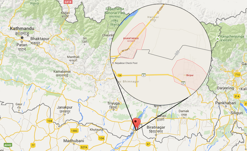 Sunsari-Supaul Nepal-India border. Map: Google Maps