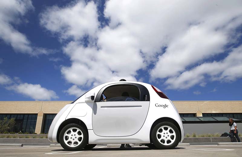 Google's prototype of new self-driving car is presented during a demonstration at the Google campus in Mountain View, California on May 13, 2015. Photo: AP/ File