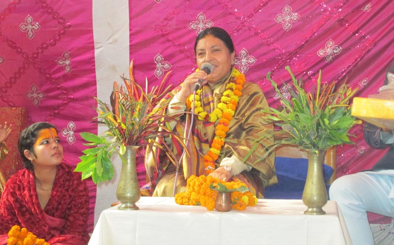 President Bidya Devi Bhandari addresses a function at the Janaki Temple in Janakpurdham, on Wednesday, December 16, 2015. Photo: Brij Kumar Yadav