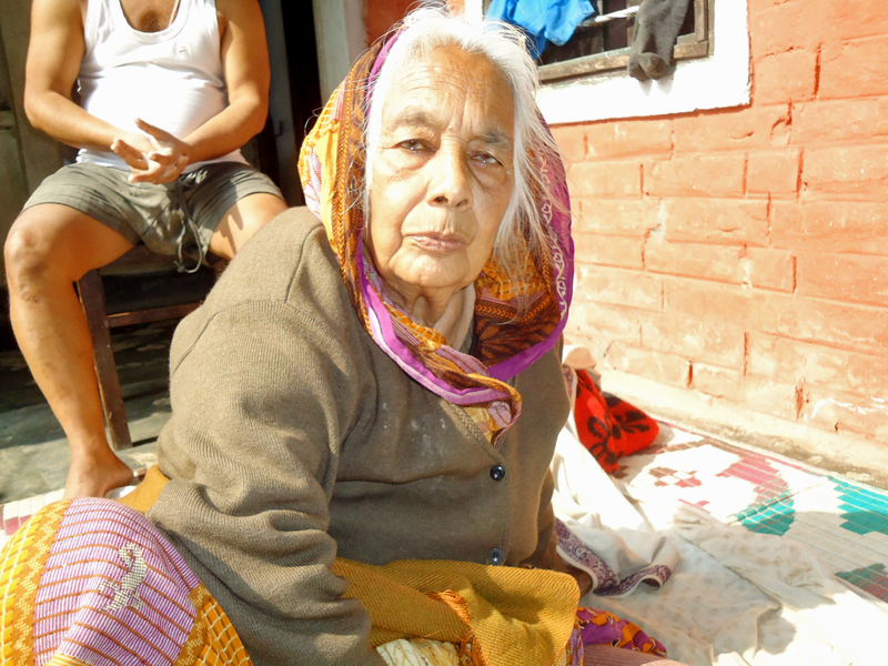 Chapala Devi, mother of Saketchandra Mishra, who was disappeared by the security forces during the Panchayat regime, in Tilathi, Saptari, on Friday, January 29, 2016. Photo: THT