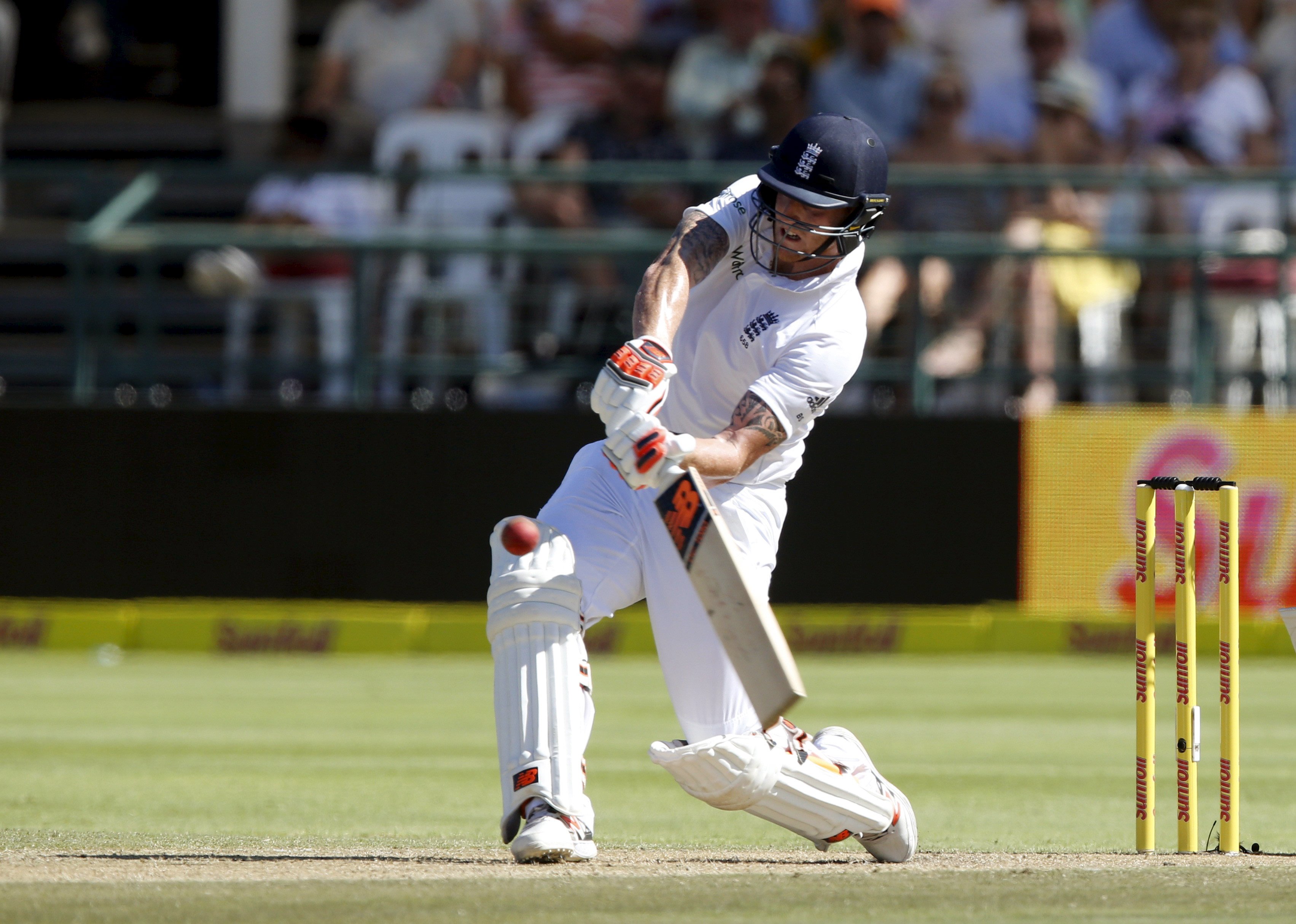 England's Ben Stokes plays a shot during their second cricket test match against South Africa in Cape Town, South Africa, January 2, 2016. Photo: Reuters