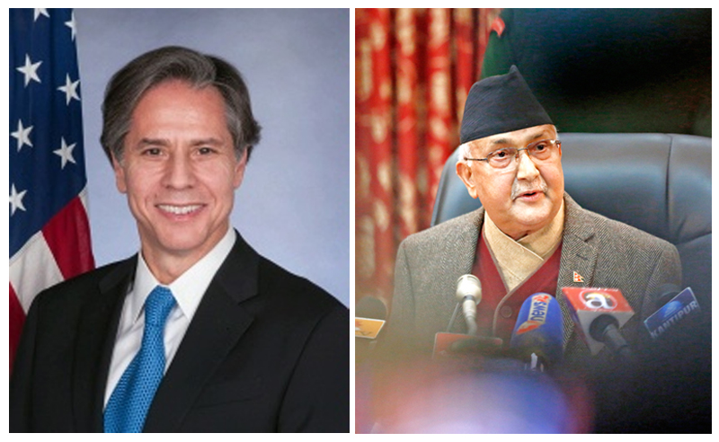 The combo of US Deputy Secretary of State Antony J. Blinken (left) and Prime Minister KP Sharma Oli. Date: Januay 22, 2016.  Photo: State department/THT Online