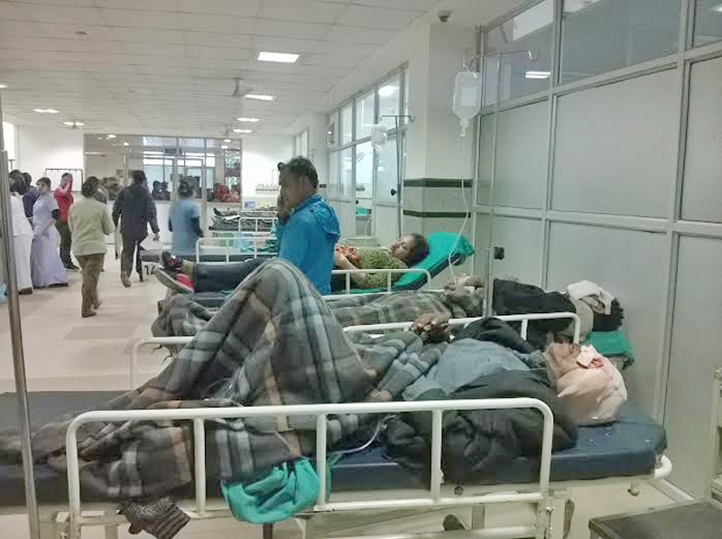 People receiving treatment at Bharatapur-based Chitwan Medical Hospital after being injured in an accident at Phisling, Darechok-9 of Chitwan district along the Prithvi Highway on Sunday, January 24, 2016. Photo: Tilak Ram Rimal