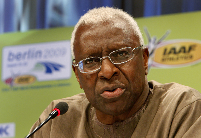 FILE - In this August 13, 2009 file photo Lamine Diack, then president of the IAAF, speaks during a news conference prior to the World Athletics Championships in Berlin, Germany. Poundu0092s commission found that former IAAF president Diack ``was responsible for organizing and enabling the conspiracy and corruptionu0094 that took place as the World Anti-Doping Agency, WADA announced Thursday, January 14, 2016. Photo: AP