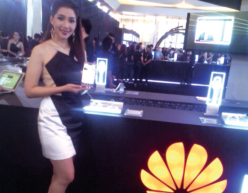 A model displaying the Huwaei Mate 8 smartphone during a launch event, in Bangkok, on Thursday. Photo: THT
