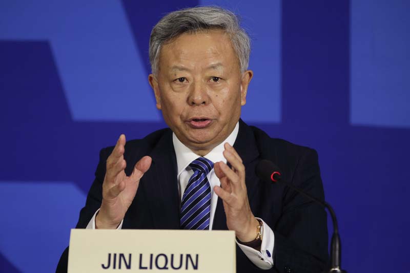 Jin Liqun, inaugural president of the Asian Infrastructure Investment Bank (AIIB), speaks during a press conference at a hotel in Beijing, on Sunday, January 17, 2016. Photo: AP