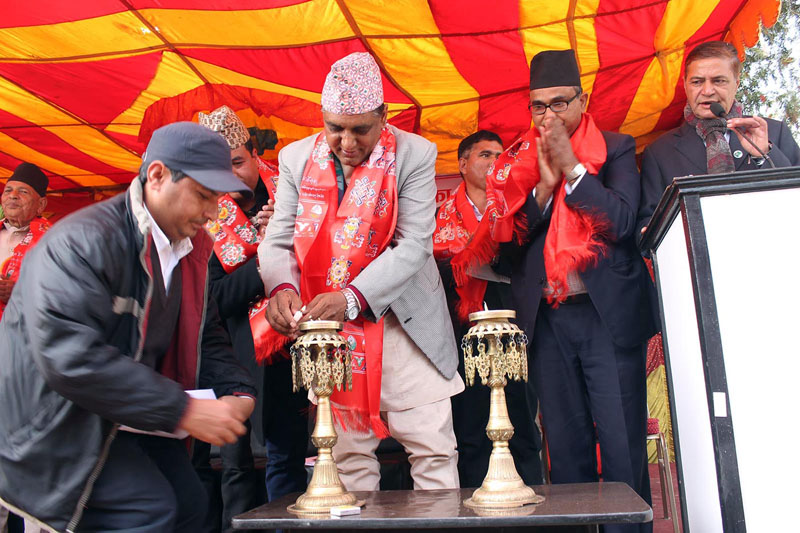 Minister for Culture, Tourism and Civil Aviation, Ananda Prasad Pokharel inaugurating the second town council of the Anantalingeshwar Municipality in Bhaktapur on Wednesday, January 13, 2016. Photo: RSS