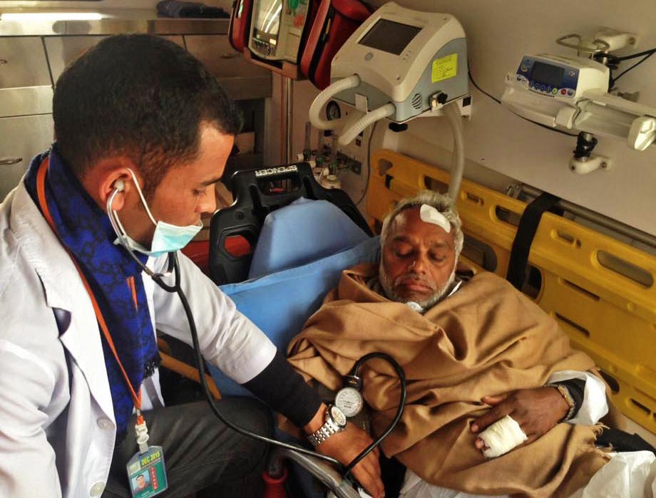 Sadbhawana Party Chairman Rajendra Mahato gestures. Injured in police action at Nepal-India border point on December 26, 2015, Mahato was airlifted to Kathmandu from Dharan and then to New Delhi for further treatment. Photo: Upendra Mahato.