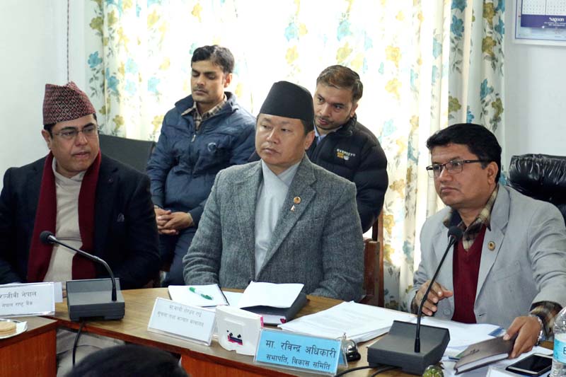 Minister for Information and Communications, Sherdhan Rai (centre), along with Nepal Rastra Bank Governor Chiranjivi Nepal (right) participating in a meeting of the Development Committee under the Legislature-Parliament in Kathmandu, on Tuesday, January 26, 2016. Photo: RSS