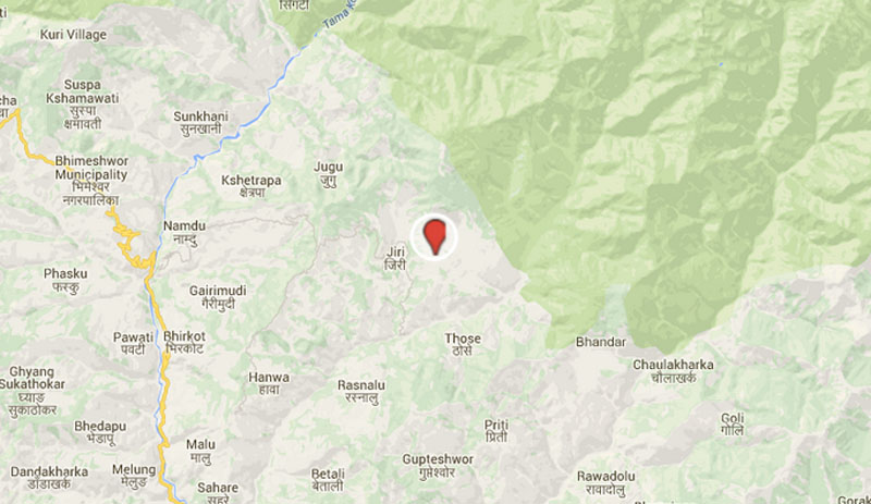 An aftershock measuring 4.1 in the Richter scale was recorded at 6:50 pm, on Friday, January 15, 2016 with an epicentre in Dolakha, according to the National Seismological Centre.Image: Google maps
