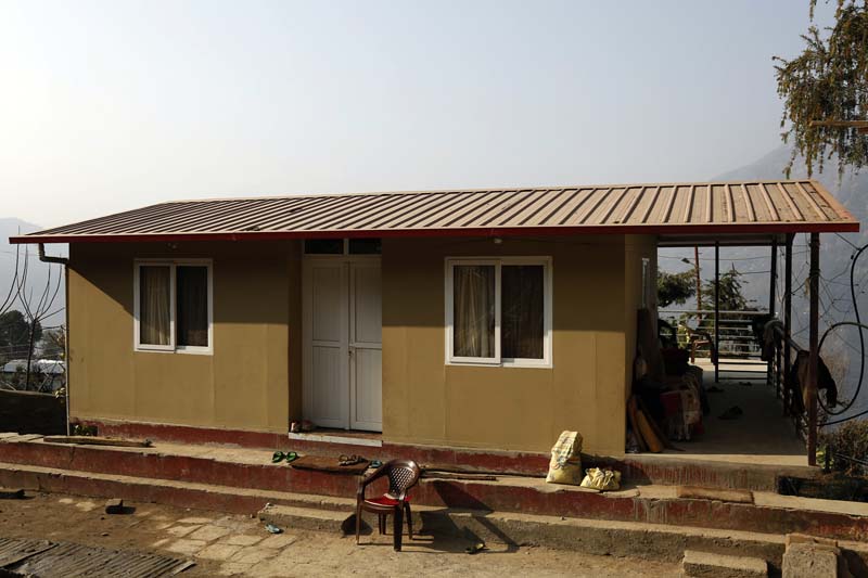 This photo shows a quake resistant house built in Palati village in Barhabise of Sindhupalchok district, on Tuesday, January 19, 2016. It costs around Rs 4,00,000 to Rs 10,00,000 to build such houses. Photo: RSS