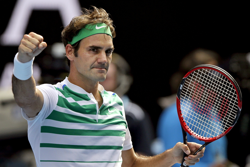 Roger Federer of Switzerland celebrates after defeating Tomas Berdych of the Czech Republic in their quarterfinal match at the Australian Open tennis championships in Melbourne, Australia, Tuesday, Jan. 26, 2016. Photo: AP
