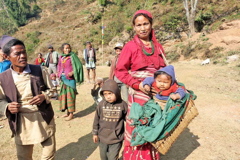 Earthquake survivors of Tamang community wait for relief materials in Batase of Sindhupalchok district on Thursday, January 28, 2016. Photo: RSS
