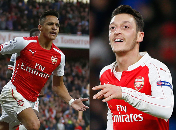 In this undated file photo, Arsenal's forward Alexis Sanchez and Mesut Ozil in action during Barclays Premier League game. Photos: Reuters
