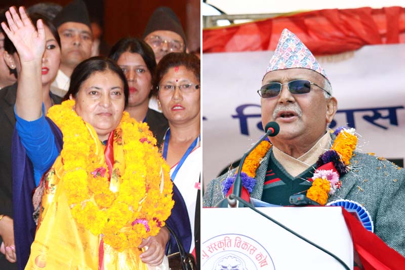 President Bidya Devi Bhandari and Prime Minister KP Sharma Oli. Photos: RSS