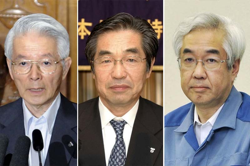 A combination photo shows three former Tokyo Electric Power (Tepco) executives  Tsunehisa Katsumata (left), then TEPCO chairman, and two former vice presidents Ichiro Takekuro (centre) and Sakae Muto in this undated photo taken by Kyodo and relased by Kyodo on February 29, 2016. Photos: Kyodo via Reuters