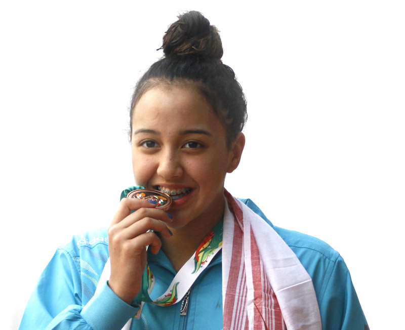 Gaurika Singh holds bronze medal in 12th South Asian Games on Monday, February 8, 2016.