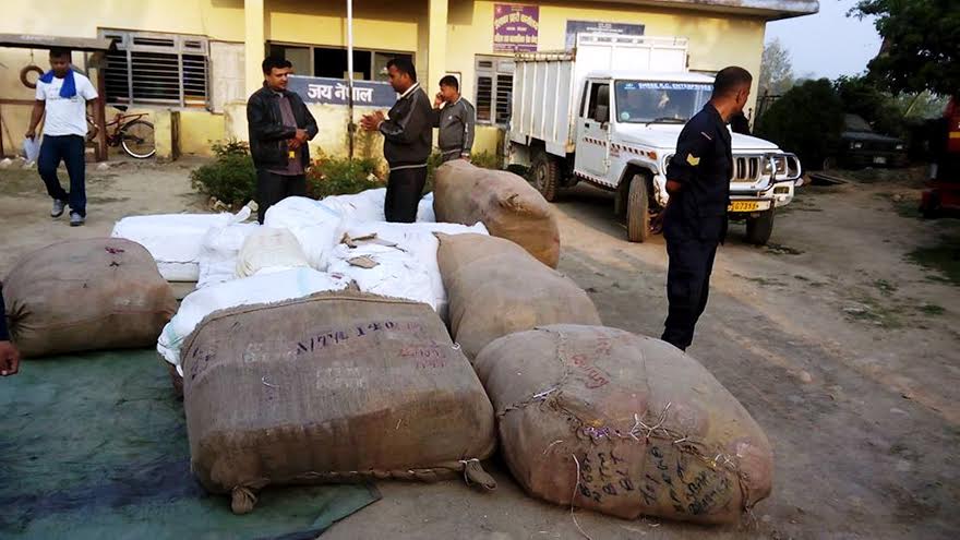 Illegal clothes and a bolero jeep seized by the police. Photo: Prabhat Kumar Jha 