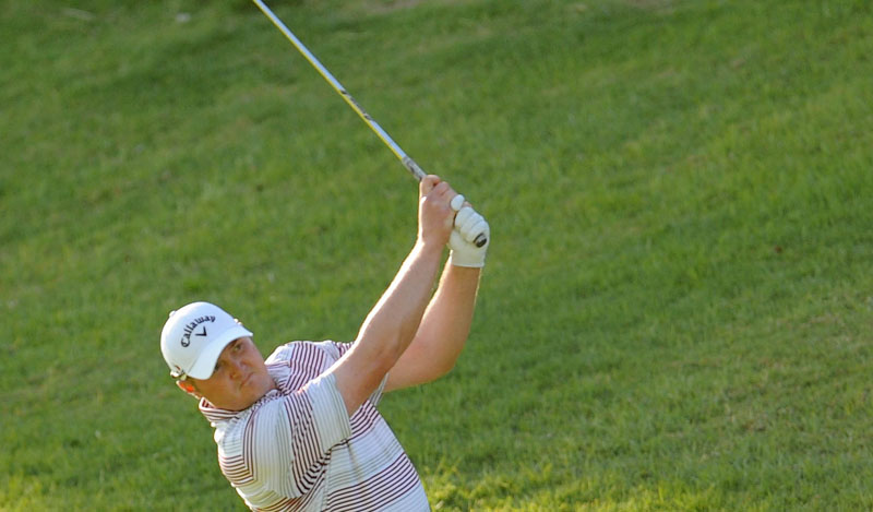America's Jason Kokrak hits from the 18th hole fairway during the second round of the nNorthern Trust Open at Riviera Country Club, in Pacific Palisades, on Friday. Photo: Reuters